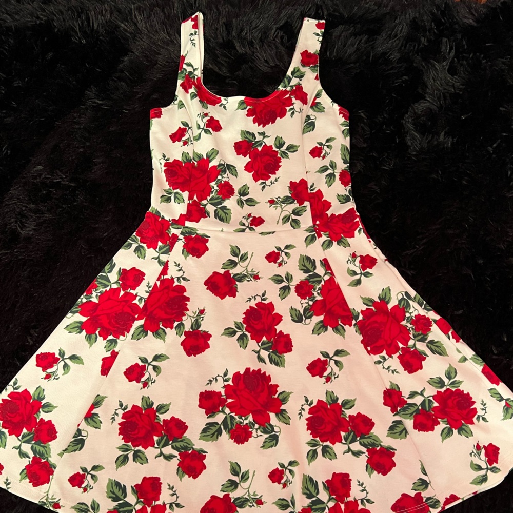 white and red rose dress